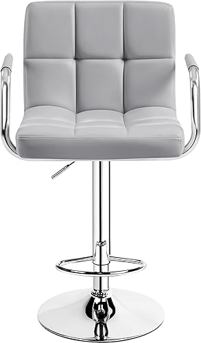 Miniatura 19 de Topeakmart Taburete de bar giratorio de cuero negro, sillas de bar ajustables con respaldo y reposapiés, juego de 2 Negro,Beige,Azul,Marrón,Gris