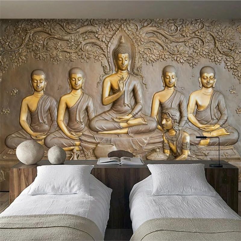 Image maison tenture bouddha pour masquer un mur abîmé de salon
