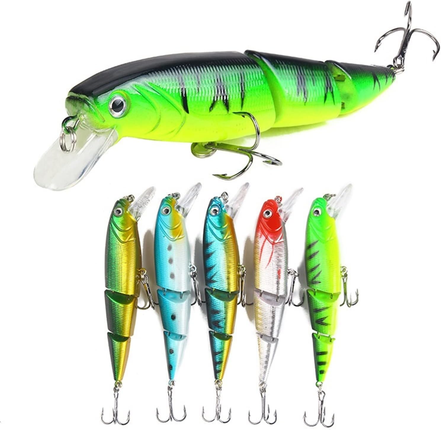 10Pcs 11cm 15.3g Sinking Bionic Bass Fishing Lure 3 Segmented Multi Jointed Swimbaits Lifelike Minnow Hard Bait for Trout Perch Carp Freshwater Saltwater