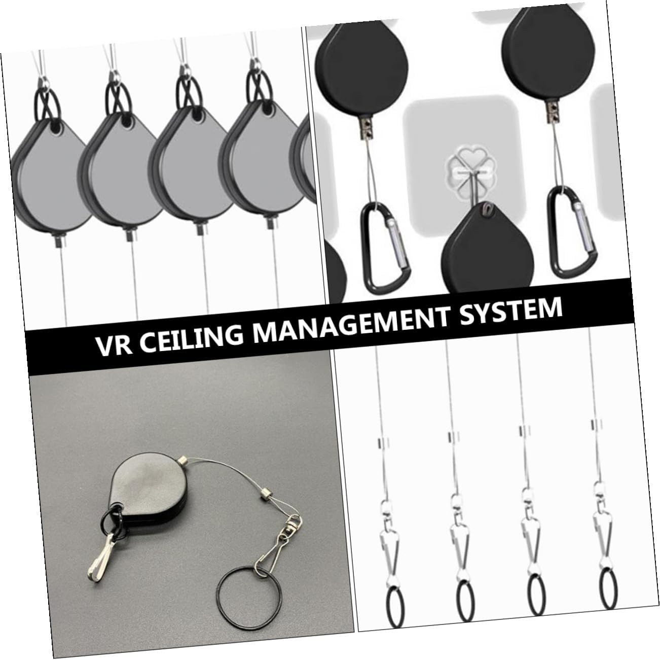 NUOBESTY Vr Ceiling Pulley Cable Management System for Vr Headsets, 40pcs Suspension Kit with Hooks, Screws, and Wall Mounts, Grey Paracord, Suitable for Virtual Reality Accessories