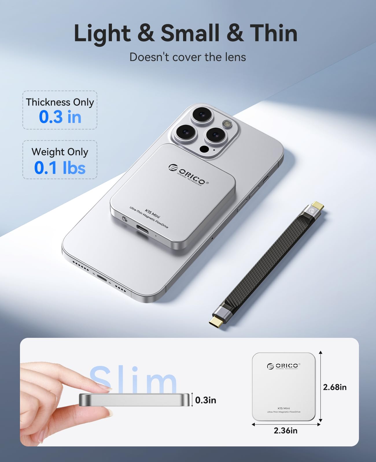 ORICO 128 GB magnetyczny zewnętrzny dysk SSD, stop aluminium, do 150 MB/s | Zewnętrzny dysk SSD, pamięć mobilna Plug & Play do iPhone'a, Android, laptopa, idealna dla studentów, domu i biura