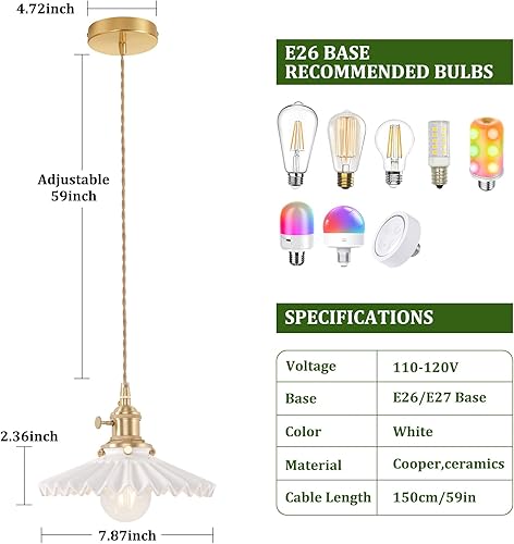 Miniatura 274 de Lámpara colgante con pantalla de cristal ámbar Scindapsus de cristal, lámpara colgante vintage de latón, luz colgante ajustable para cocina, isla