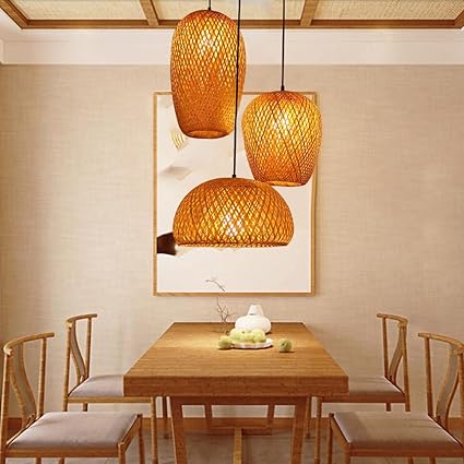 FWX Hanglamp Retro Stijl Rotan Bamboe Lantaarn Kroonluchter Antiek Hout Eetkamer Landelijk Handgemaakt Licht Rieten Lampenkap Slaapkamer Woonkamer Plafondlamp E27 Hanglamp Staaf 3 Lampen photo 3