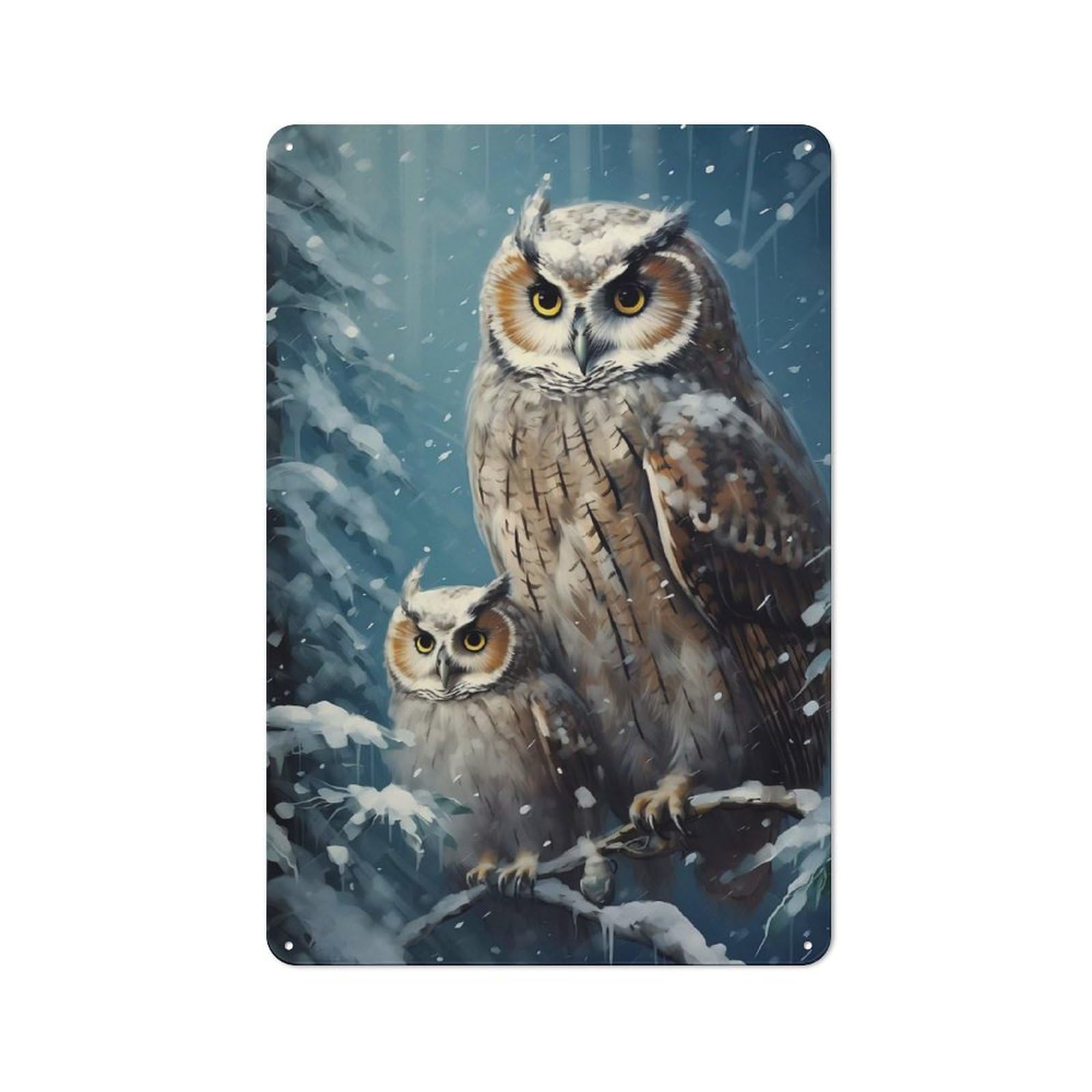 Junmoney Cute Owl Family Xmas Tin Wall Plaque 30X20cm With For Home Office Or Studio, A New Home Present For Creative Workspace Decorators