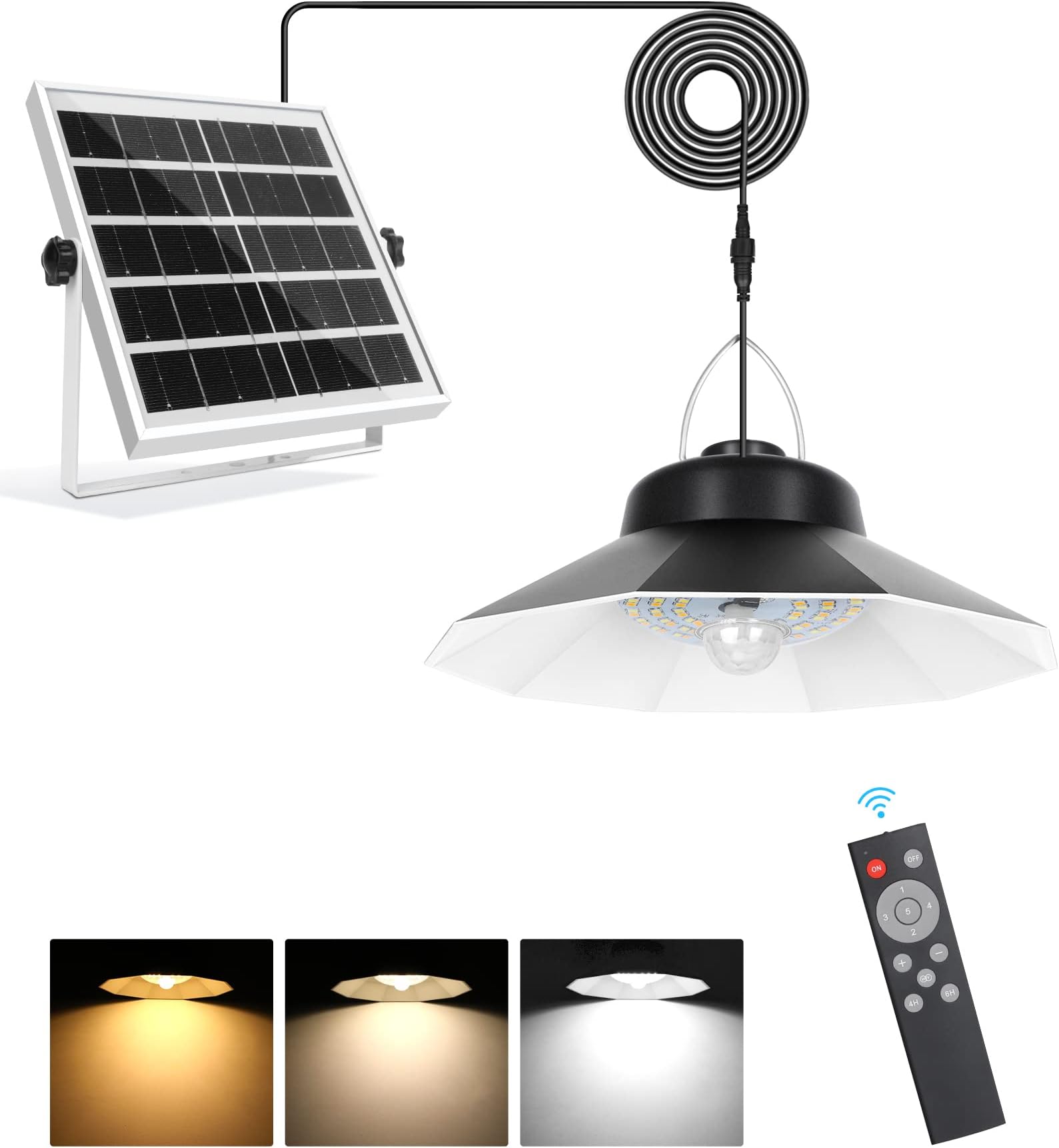 UfanoreSolar Light Outdoor, 4400mAh Solar Pendant Light with Remote Control, 2 Timer, Adjustable Brightness, IP65 Waterproof & Motion Sensor Solar Powered Wall Lamp for Garden Balcony