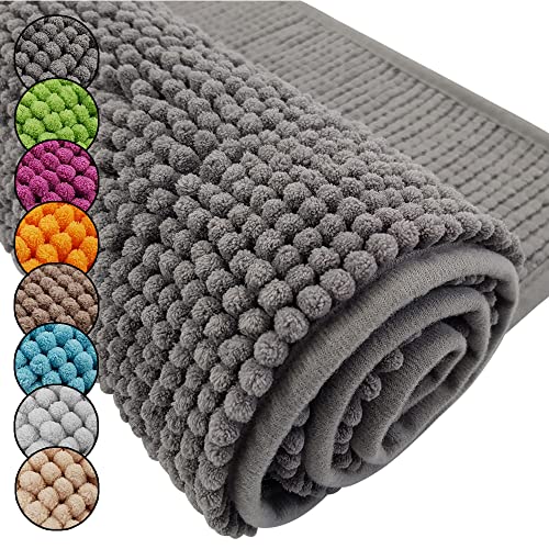 DILUMA Badematte Chenille 70x120 cm Grau Rutschfester Hochflor Badteppich Wellness Badvorleger...