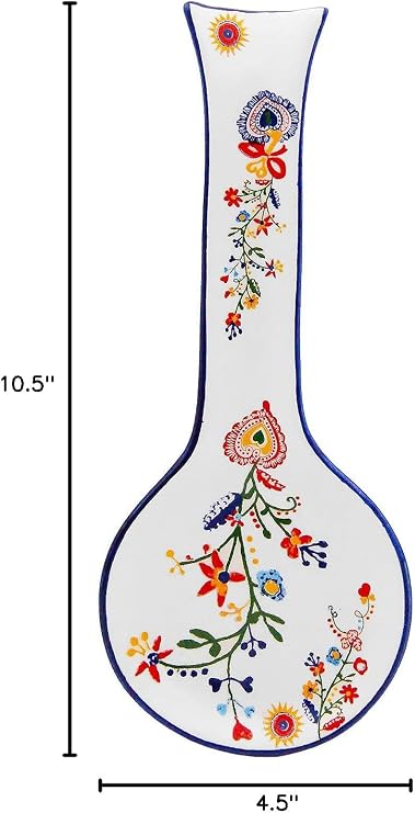Portuguese Pottery Alcobaca Ceramic Kitchen Spoon Rest for Stove Top, Multicolor, 10.5 inch x 4.5 inch x 0.5 inch Inch (40AAT)