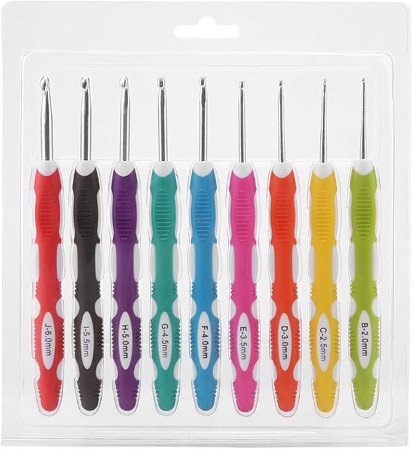 Crochet Needles Crochet Kit, Akozon Hooks 9PCS Crochet Hooks Set Knitting Smooth Needles Tools Ergonomic Plastic Handle Aluminum Hooks(PU Packaging)