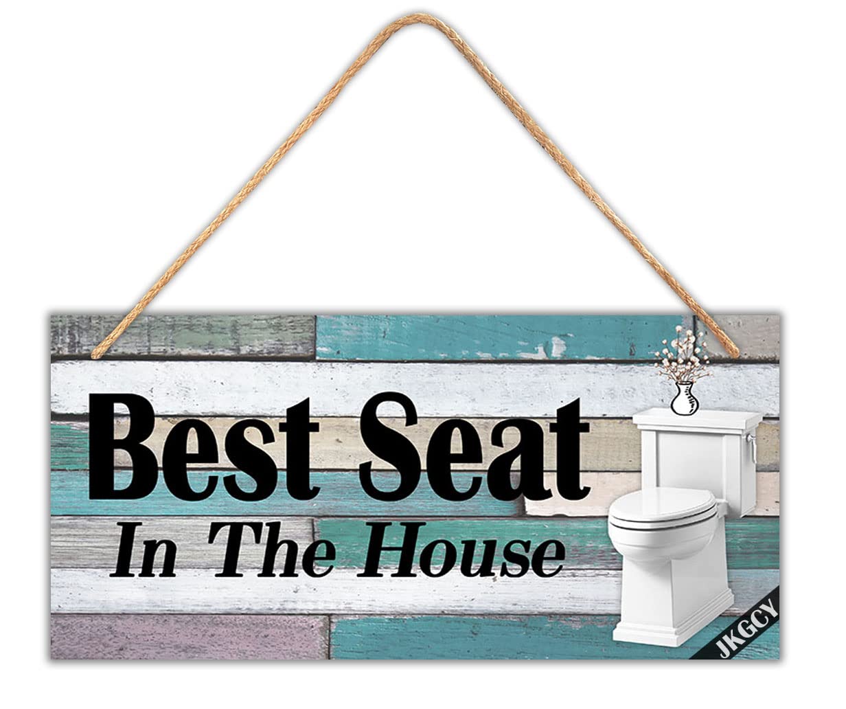 JKGCY Funny Bathroom Sign - Best Seat Hanging Wooden Signs, Funny Wall Bathroom Decor, Rustic Wall Art