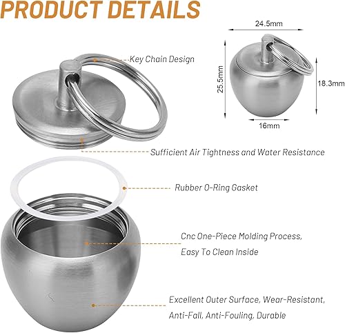 Miniatura 7 de Pastillero pequeño llavero pastillero de acero inoxidable en forma de manzana, organizador de pastillas de metal impermeable para viajes, camping y