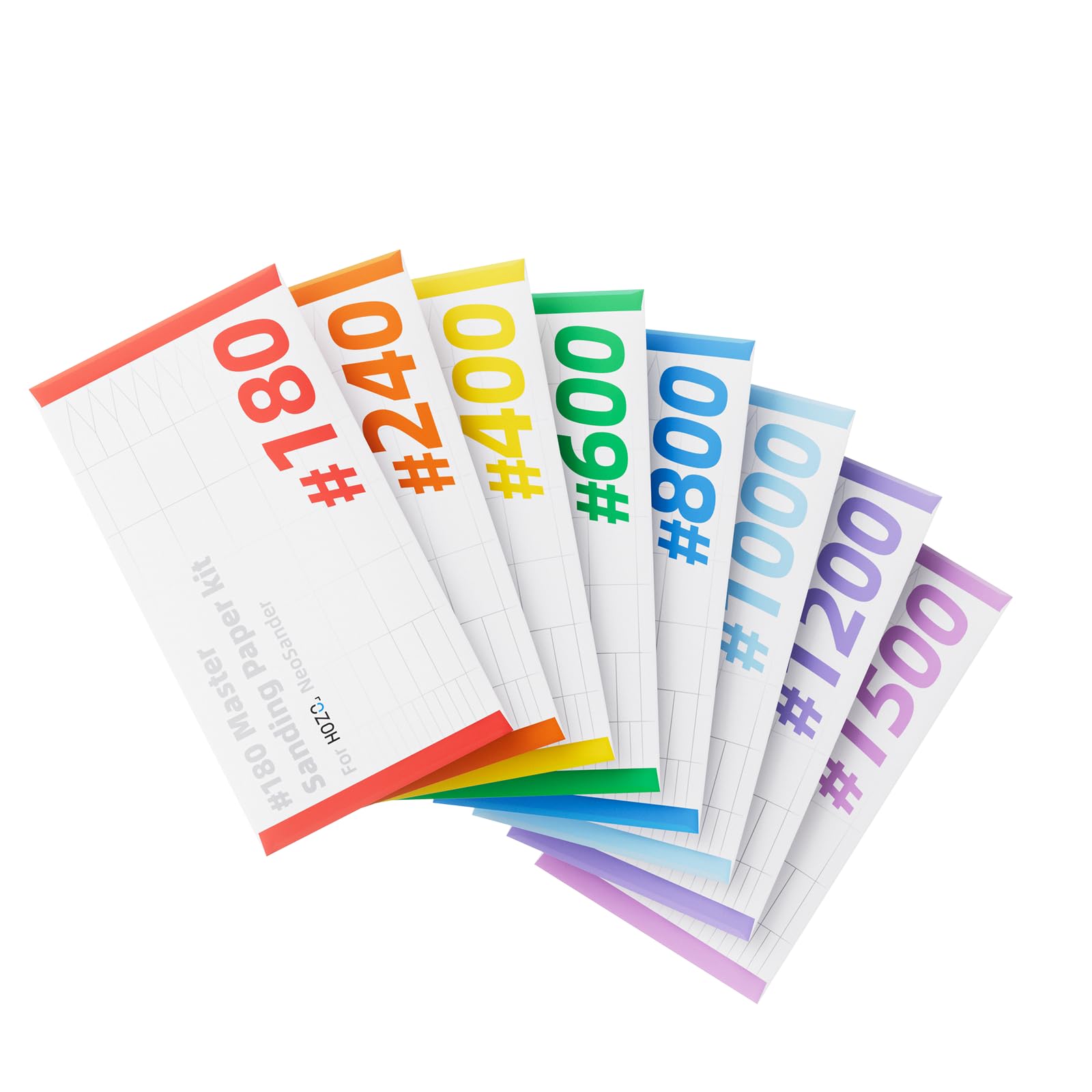 HOZO NeoSander Master - Set di 32 fogli di carta abrasiva con grana 180-1500, ogni grana include 3 fogli standard + 1 foglio in schiuma, kit di levigatura per modellare, levigare e rifinire