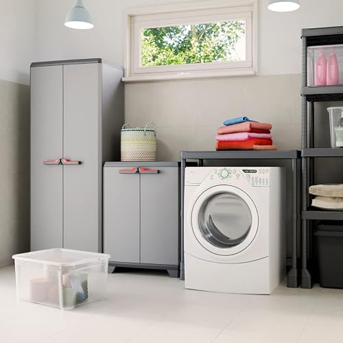 Keter Stilo Low Indoor Garage Utility Multi purpose Cabinet - Grey/Black/Red - 5
