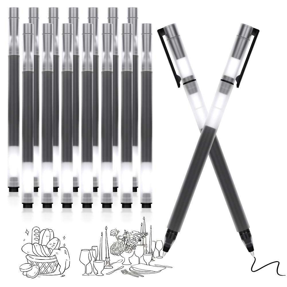 Bolígrafos Roller de Tinta de Gel, 16 Bolígrafos de Tinta de Gel Negra de 0.5 mm, Secado Rápido,Impermeable para Escribir, Dibujar y Delinear, Oficina, Hogar, Escuela