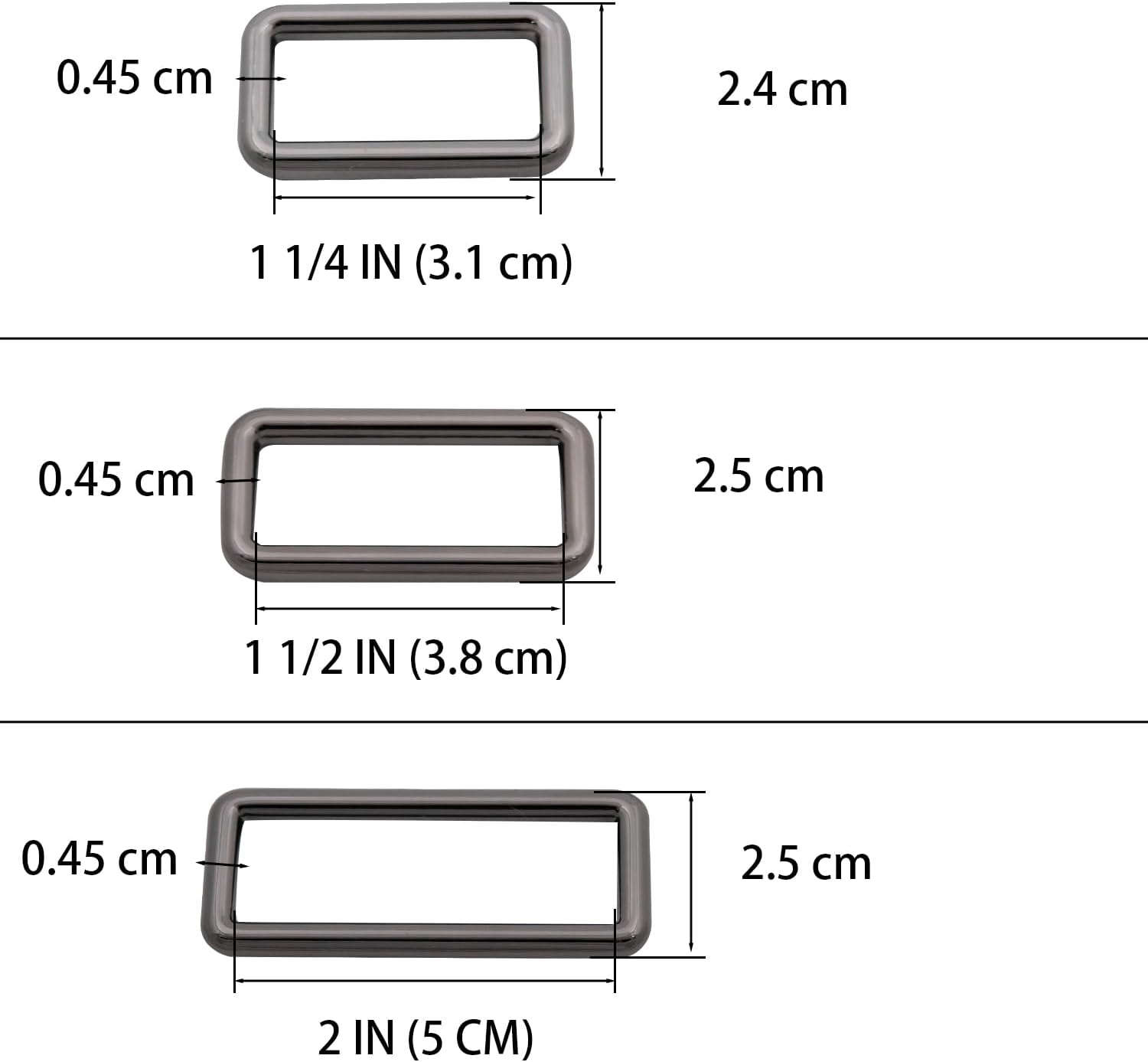 Loosco 10PCS Metal Slide Buckle Bag Belt Strap Keeper Slider Triglide Adjuster Purse Making Accessories (Gunmetal,1 1/2") - Image 2