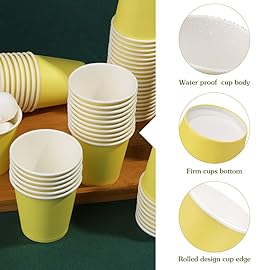 Prgery 100 Pack 3oz Yellow Paper Cups,Mouthwash Cups, Disposable Bathroom Cups,Small Paper Cups 3oz Ideal for Bathroom, Supermarket, Birthday Party, Picnic and BBQ