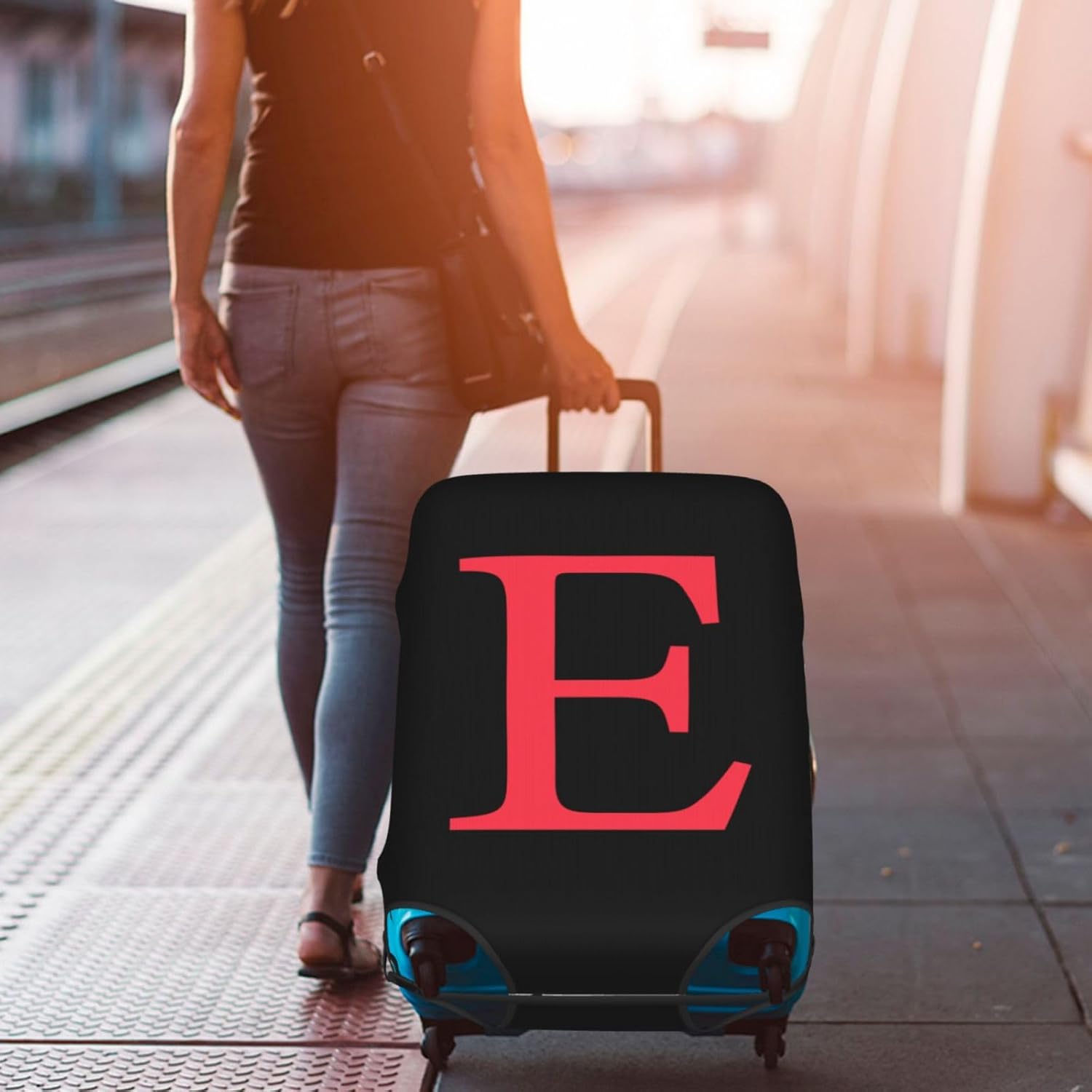 Letter E Luggage Cover Elastic Stretch Suitcase Covers Anti-Scratch Protector Washable Travel Covers XL fits 29-32 Inch Luggage