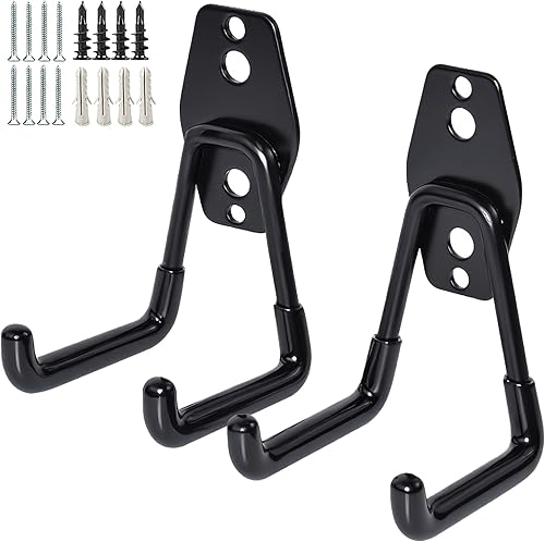 Paquete de 2 ganchos de almacenamiento de garaje, organizador de herramientas de jardín de garaje, ganchos de acero para montaje en pared, ganchos