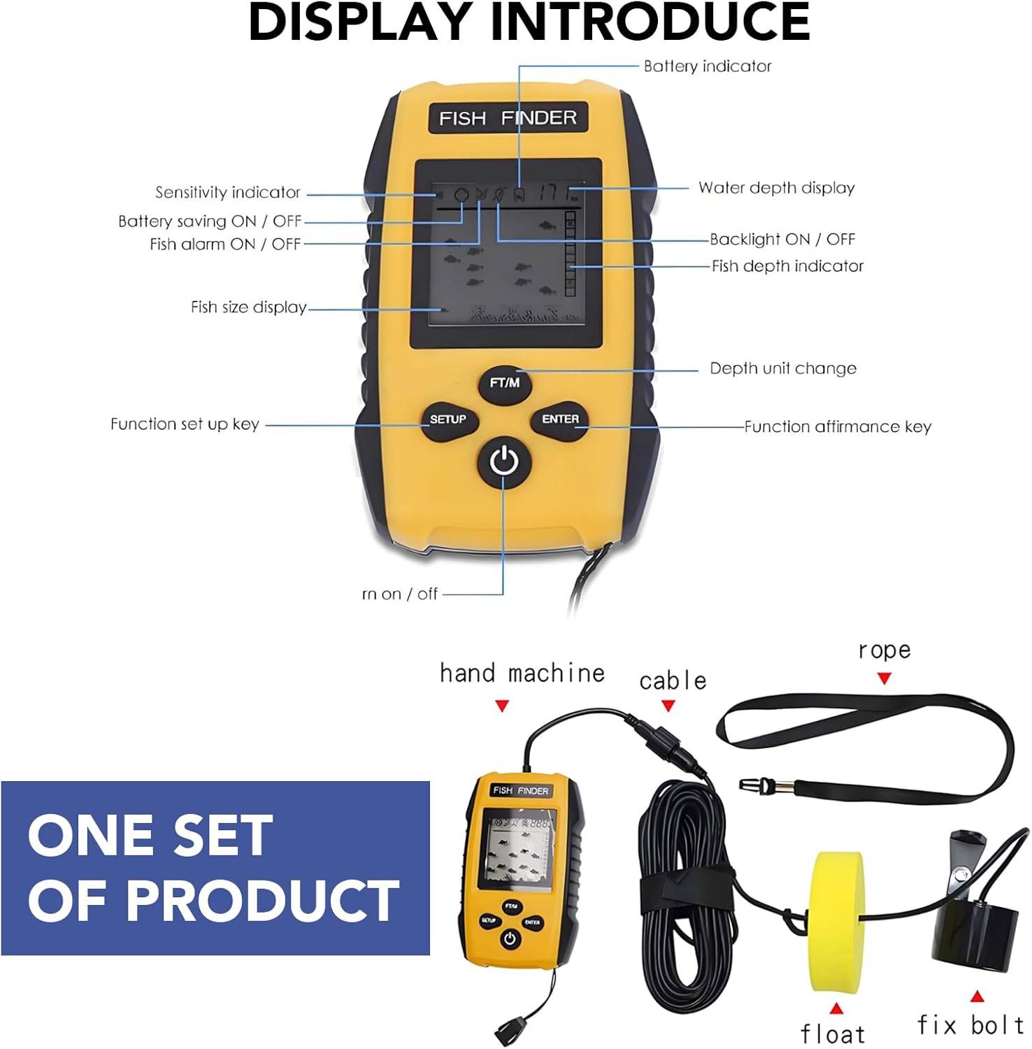Portable Fish Finder Handheld Sonar Depth Finder for Kayak Boat Ice and Shore Fishing 100m Range with Transducer Fishing Alarm Underwater Contour TL88 7 61UD5e1EAYL. AC SL1500