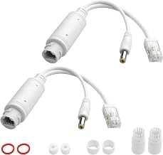PoE Power Over Ethernet Splitter 48V to 12V IP55 Waterproof DC Connector 5.5x2.1mm IEEE 802.3af/at Suitable for IP Cameras White