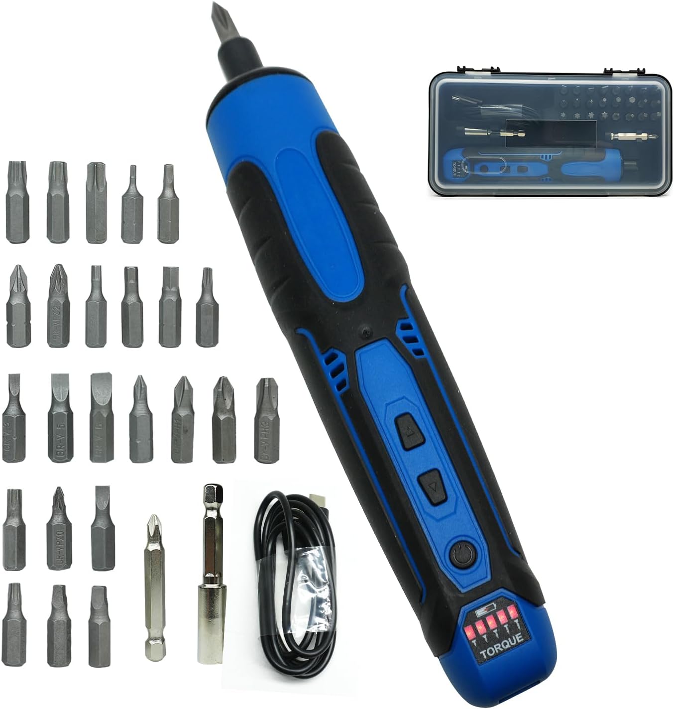 Electric Screwdriver,Cordless Screwdriver Set with 28 Bits,5 Adjustable Torque Settings Electric Screwdriver Rechargeable USB Charging Cable,3 LED Light and Carrying Case,Power Screwdriver.