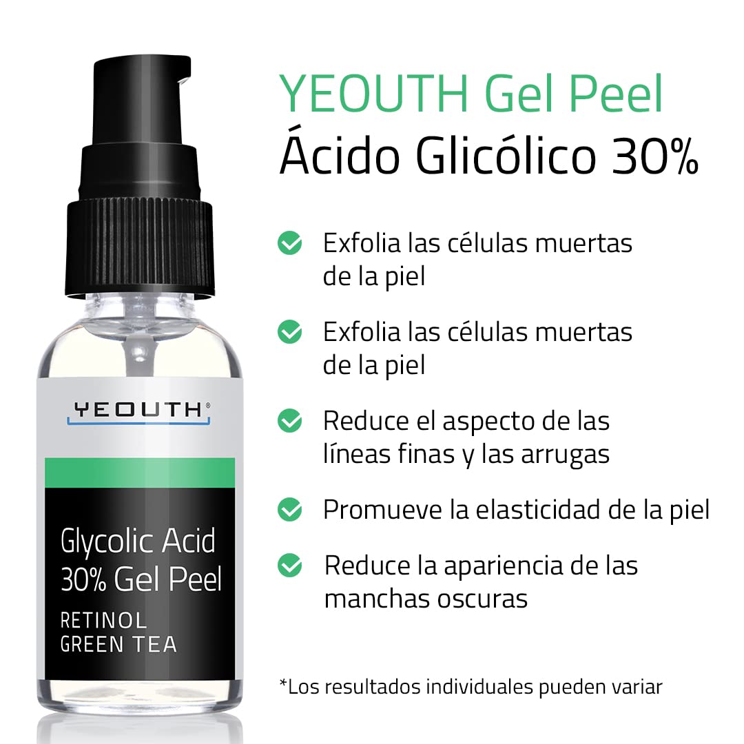 YEOUTH Peeling Ácido Glicólico 30% Cuidado Facial Profesional con Retinol y Té Verde, Exfoliante Facial Skin Care Mujer y Hombres 60ml