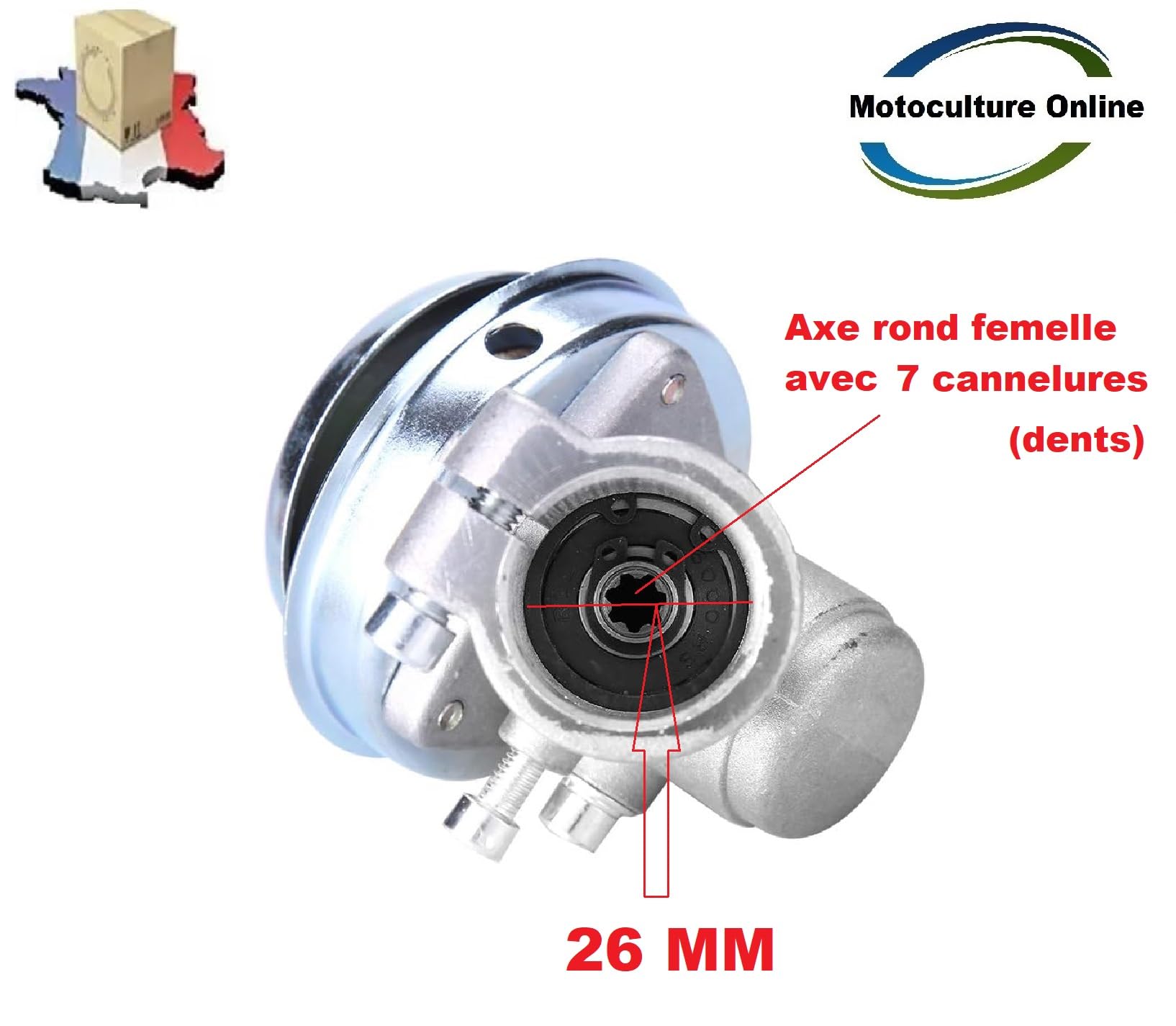 Pièce détachée d'origine constructeur: Renvoi d'Angle / tête de transmission 26 MM 7 DENTS pour Débroussailleuse / Coupe Bordure . Merci de vérifier votre modèle Avant achat Dimensions sur photos !