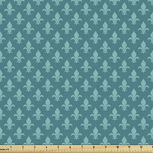 Image of Ambesonne Fleur de Lis Fabric by The Yard, Classical Retro Style Victorian Damask Pattern with Oriental Effects Image, Decorative Fabric for Upholstery and Home Accents, 1 Yard, Teal