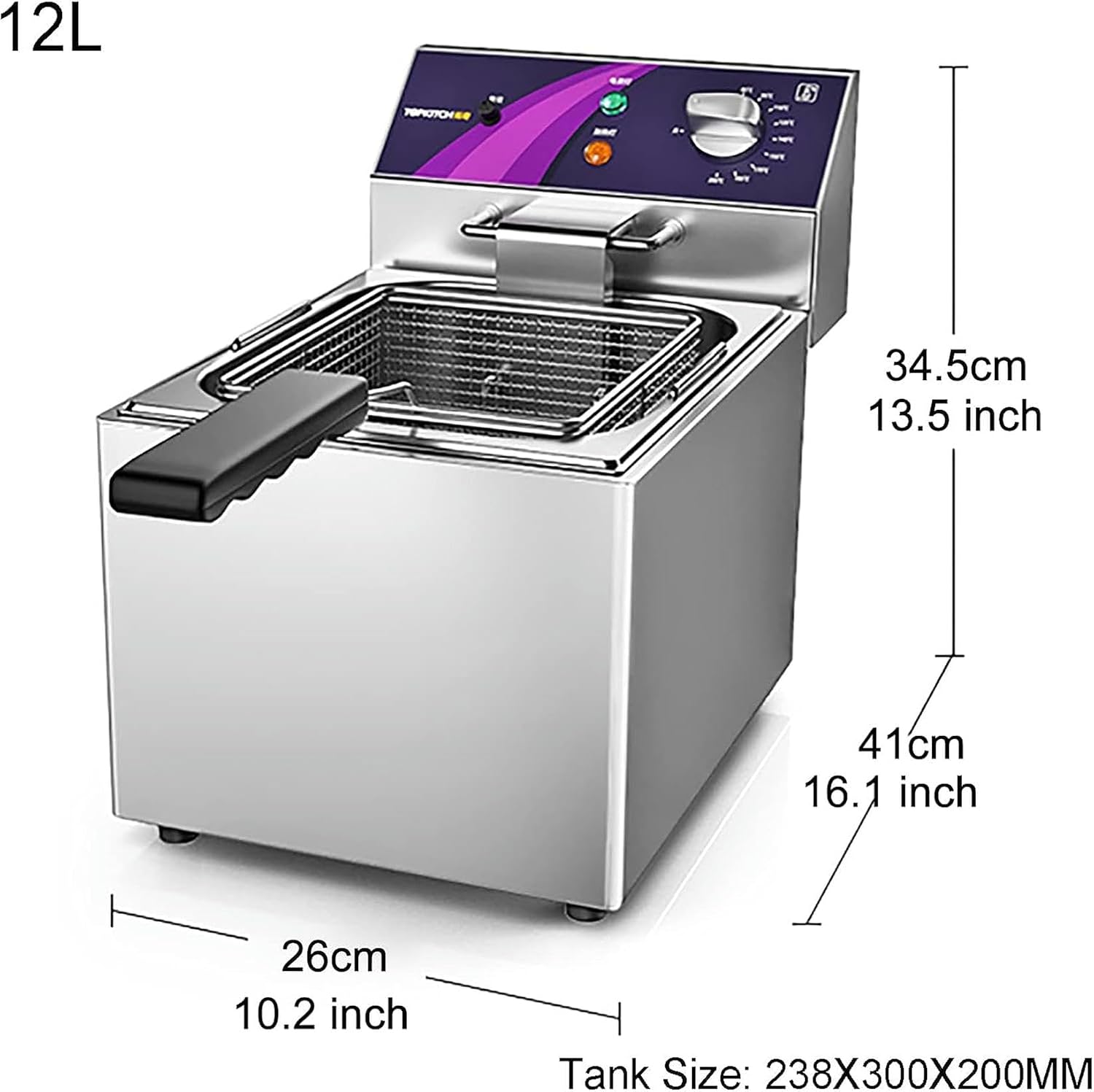 Electric Deep Fryer 3000W Countertop Stainless Steel Removable Basket Single Tank with Temperature Control timing Knob, for Commercial Home