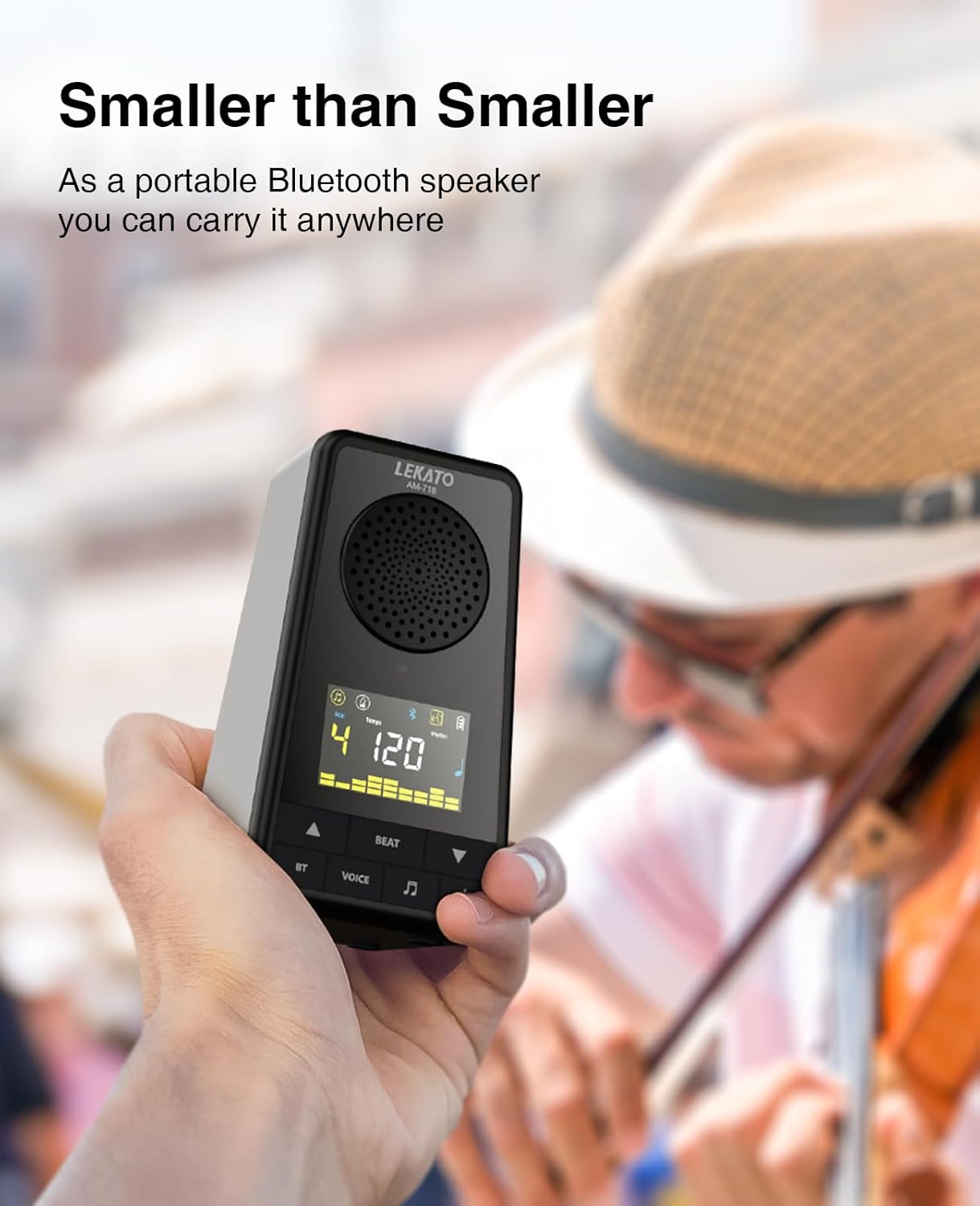 LEKATO Bluetooth Speaker Metronome for Guitar Piano Drum, Rechargeable 2-in-1 Electronic Digital Metronome with Vocal Counts, Portable Wireless Speaker Beats Mixer, Black