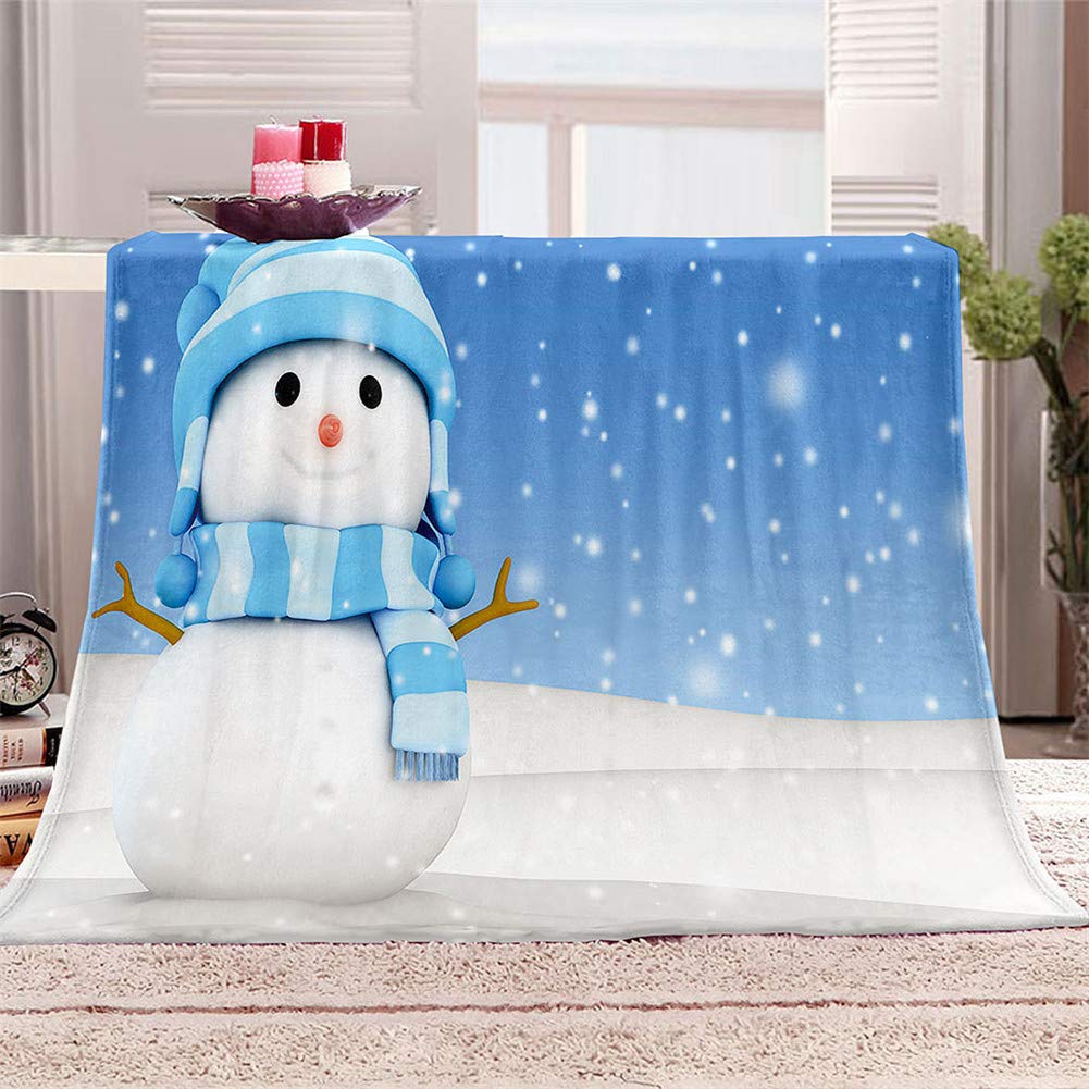 Couverture en flanelle Noël Chickw1 plaid bonhomme de neige 180x200cm pour lit