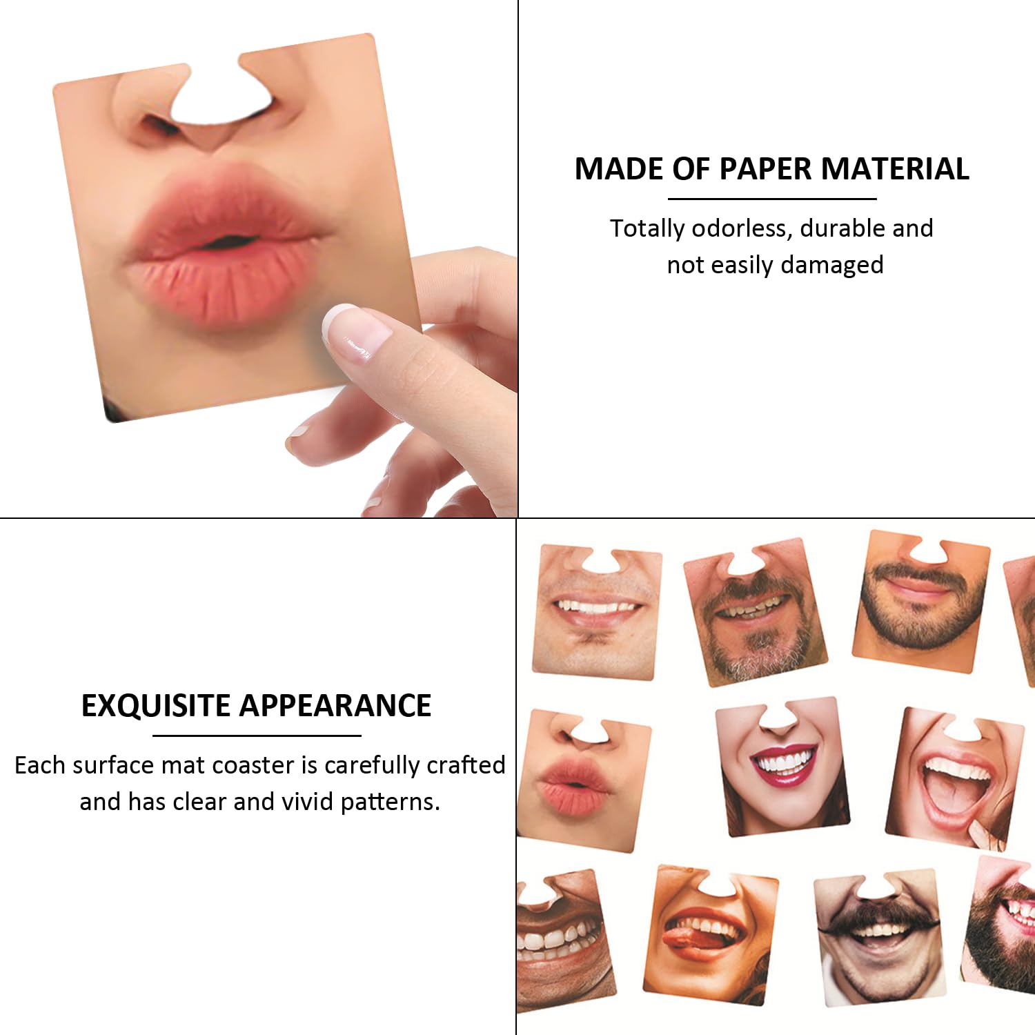 Pretop 10 stuks Face Mats | Opstaande onderzetters | met 20 grappige motieven | Face Mats bierdeckel karton