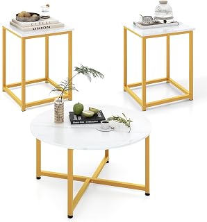 Giantex White Gold Faux Marble Nesting Tables