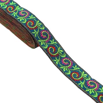MSCFTFB Pasley Patterns Jacquard Ribbon Woven Fabric Ribbons Fabric Trim Fringe for Apparel Accessories Embellishment Straps Belts Collars DIY Fabric Craft Width 1inch by 7.6yards Sky Blue