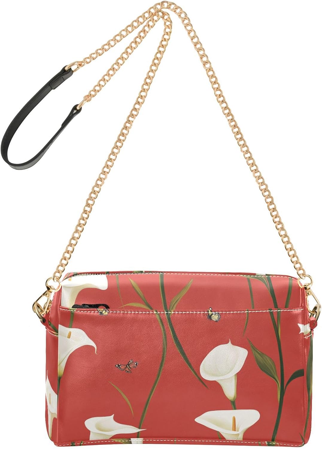 KLL Cartoon Calla Lily Red Fashion Small Crossbody Bag For Women Vegan Leather Women's Cross Body Purse Waterproof Shoulder Handbag For Travel