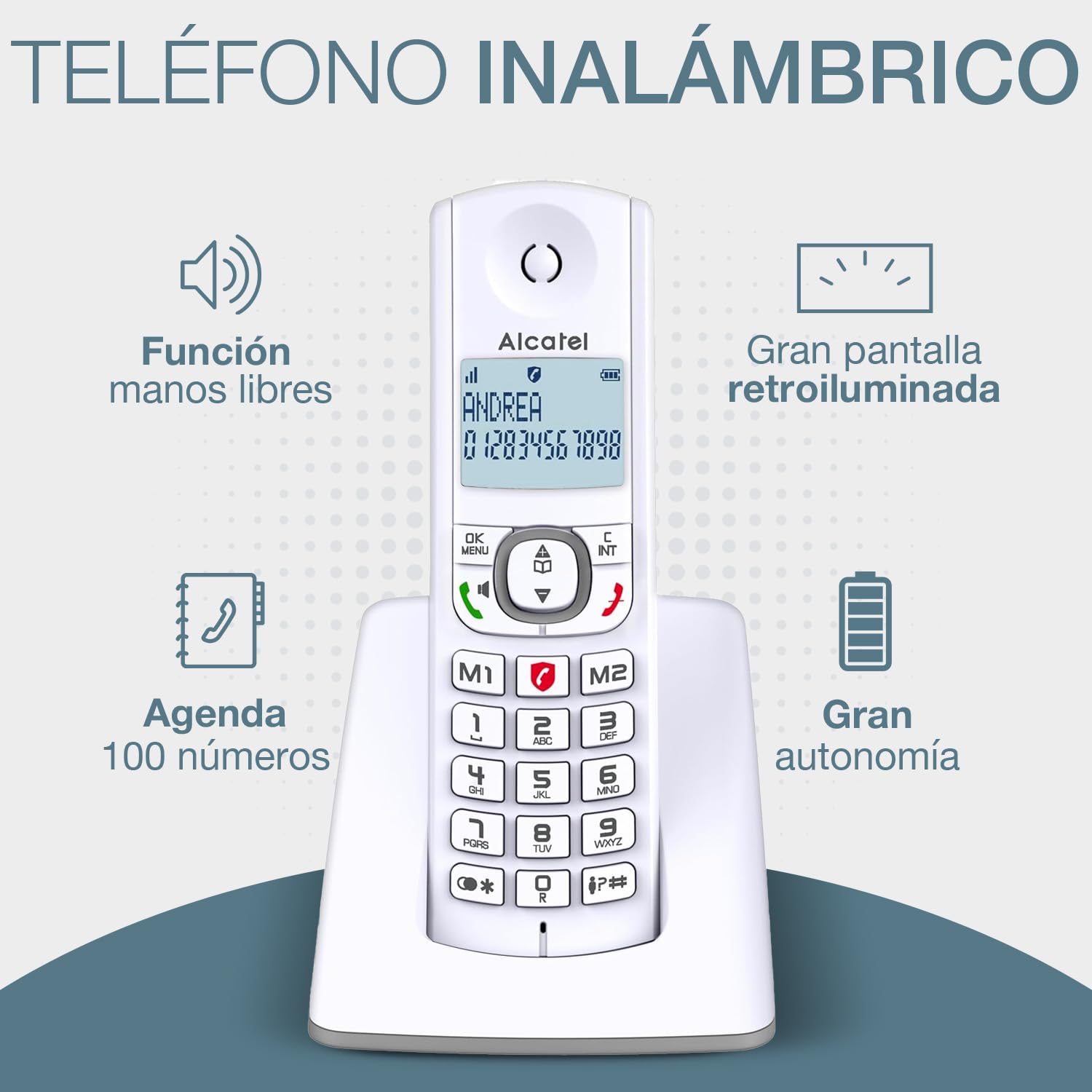 ALCATEL F530 - Teléfono inalámbrico DECT - Gran pantalla retroiluminada - Manos libres - Bloqueo de llamadas - 2 teclas de memoria directa - Blanco/Gris — view 2