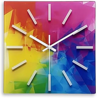Square Glass Wall Clock Silent Analog Wall Clocks Battery Operated 14 In...