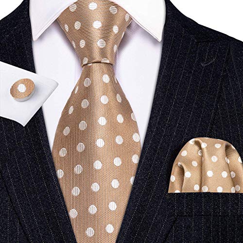 Image of Barry.Wang Ties for Men Silk Tie Sets Polka Dot Woven Necktie Pocket Square Cufflinks Business Wedding
