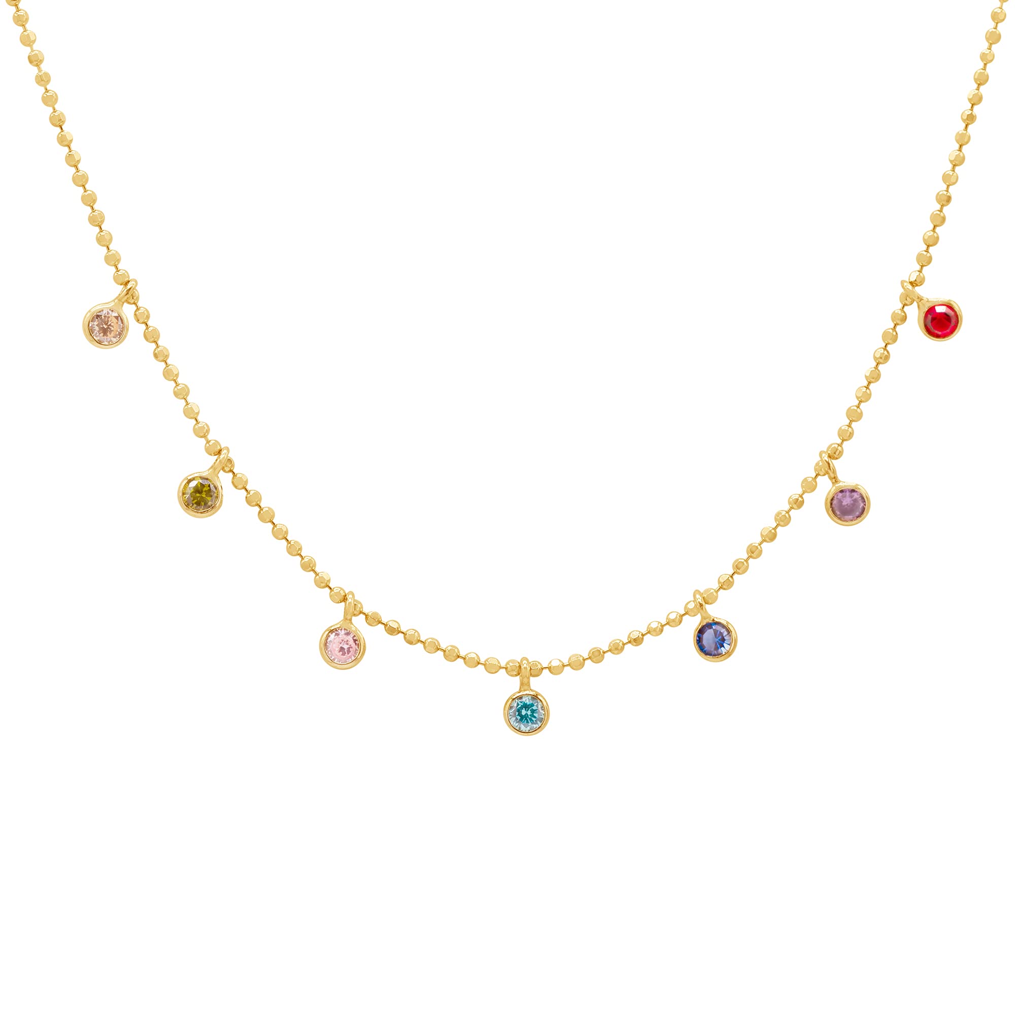 WANDA PLATA Collar Gargantilla Bolitas y Circonitas Colgantes Plata de Ley Chapado Oro para Mujer, Chica Joven, Cadena Ajustable 40+ 5 cm, Regalo Original Cumpleaños, Navidad en Caja de Regalo