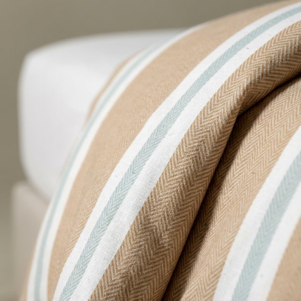 Juego Funda nórdica Cama 150/160 100% algodón - 2 Fundas Almohada 50x85 cm, Estampado líneas Taupe