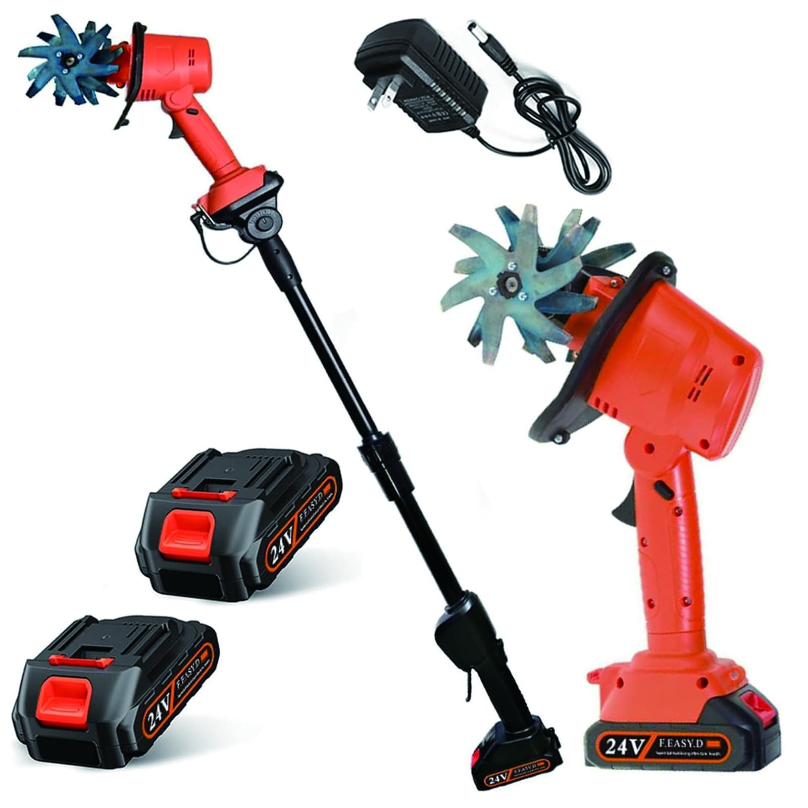 Cultivador de Jardín Inalámbrico – Mini Motoazada Eléctrica con 2 Baterías 1,5Ah, 10 cm Ancho y Profundidad, Rotavator Manual con Barra Extensible para Deshierbe, Aflojado de Suelo y Huertos