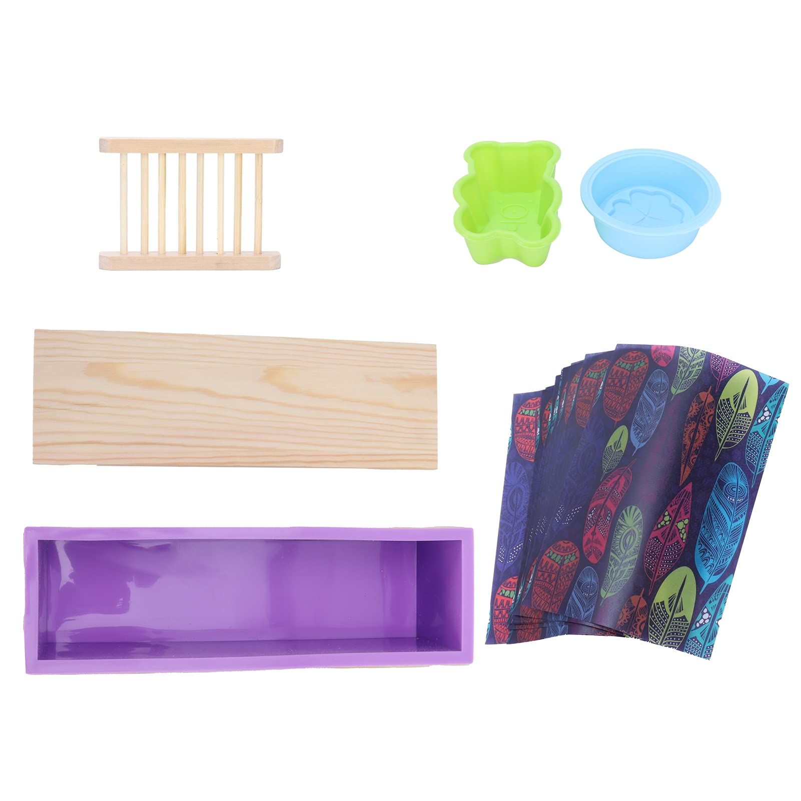 DIY Moldes de Silicona para Jabones, Moldes para Fabricación de Jabón y Repostería, Rectangular + Flor + Oso, con Caja de Madera, Papel de Regalo y Soporte Incluidos (Violeta)