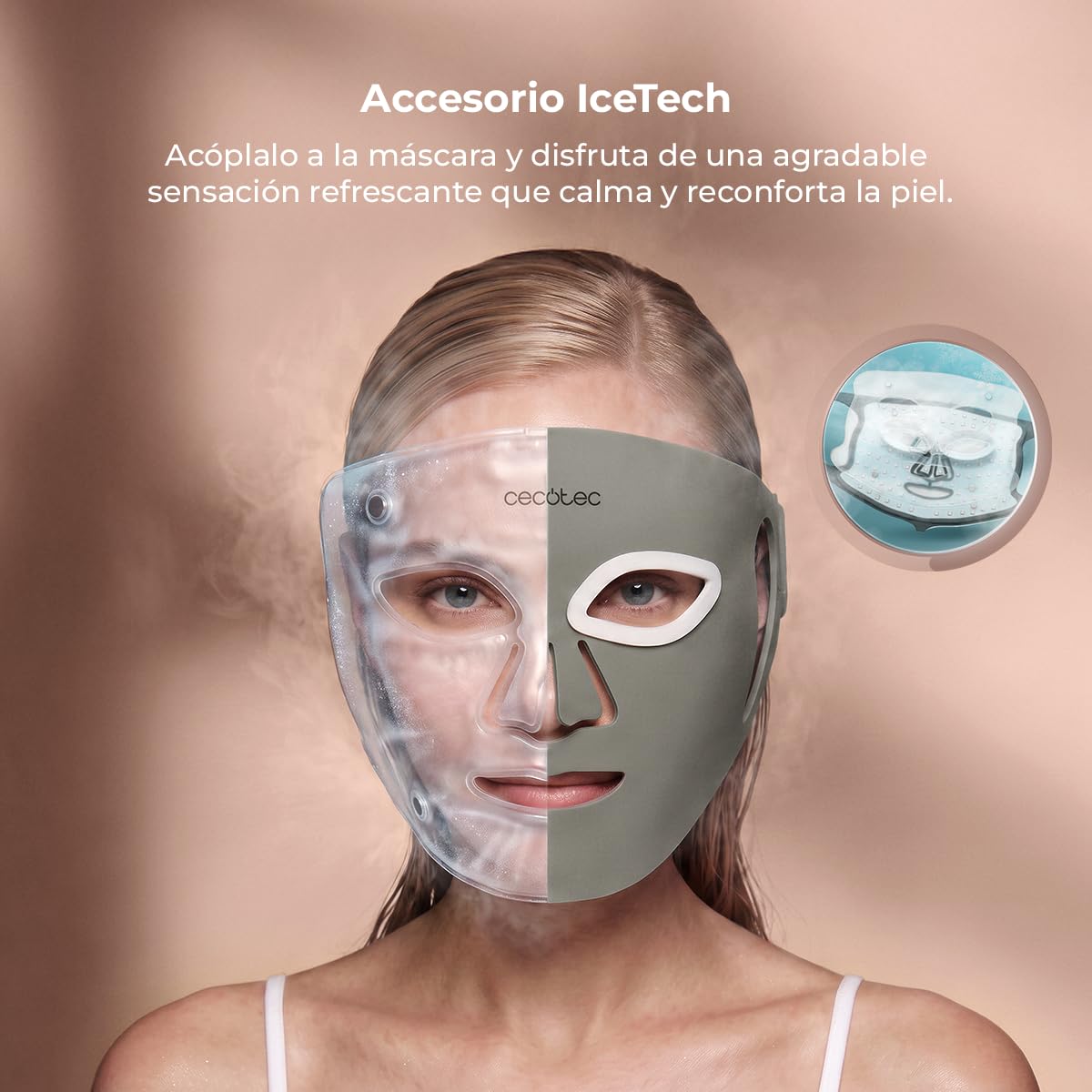 Cecotec Máscara Facial LED 9 Colores - 448 Puntos de Luz FaceCare LÜM Ice | Silicona Flexible libre de UV, 9 Funcionalidades, Luz Infrarroja (NIR), 112 LEDs (448 chips), Accesorios Efecto Frío