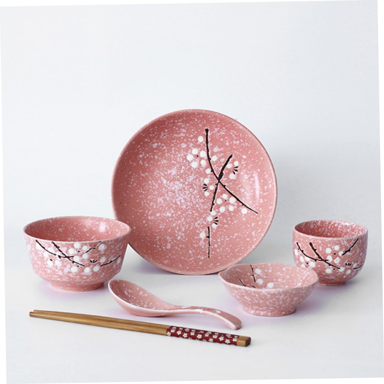 TOPBATHY Stoviglie in Ceramica Posate Rosa Kit Per Servire Cibo Stoviglie Utili Per Casa Adatte Per Uso Quotidiano o Feste Contenitori Per Riso Dessert e Insalate