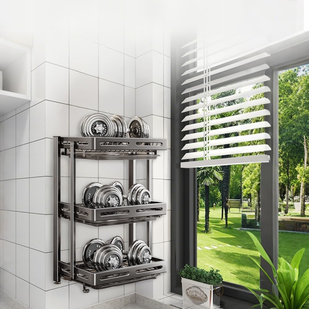 TentHome Escurreplatos Plegable de Acero Inoxidable 304 para Pared (Sin Taladro) / Encimera, Escurridor de Platos Grande para Cocina, Organizador Secaplatos (Negro, Dos Pisos)