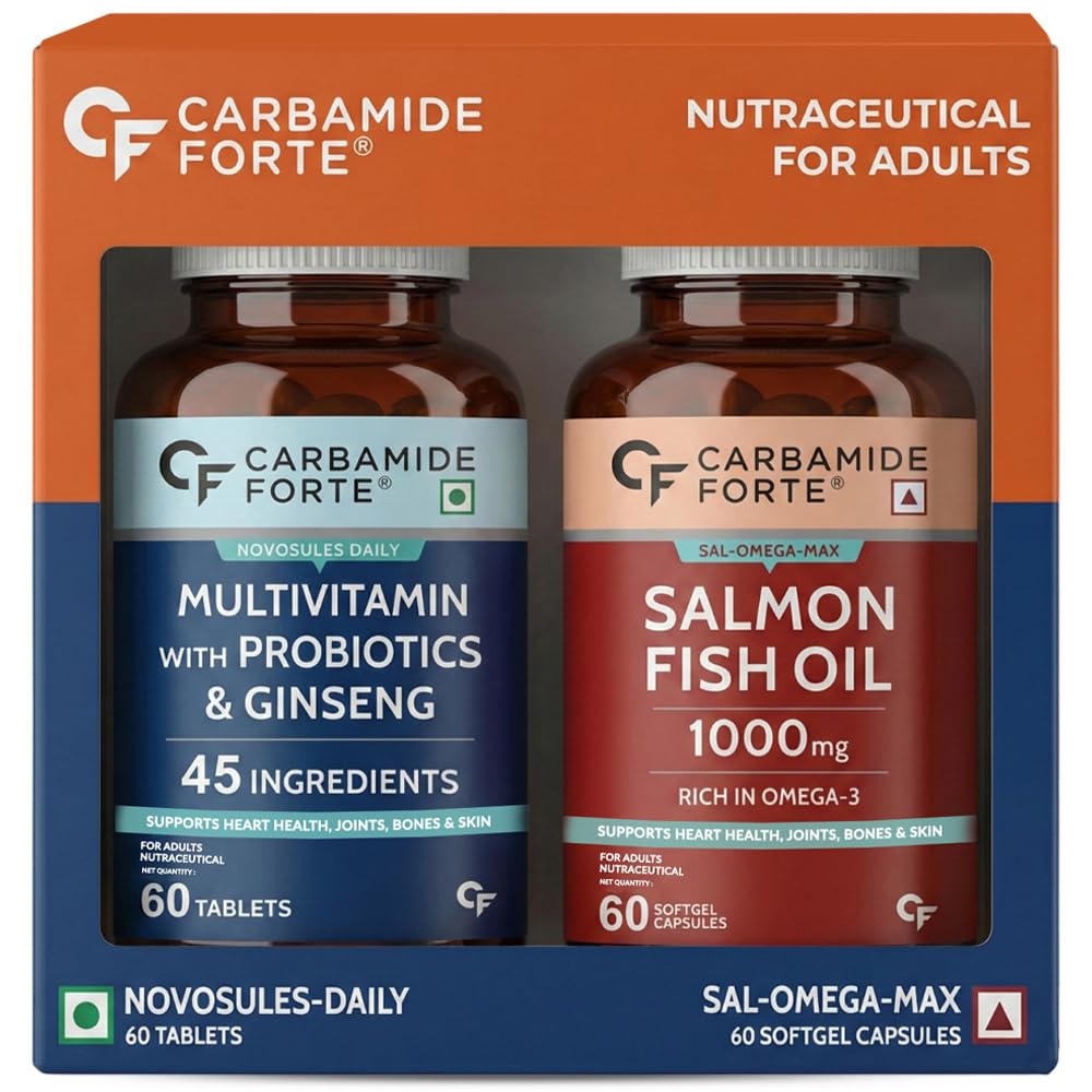 Carbamide Forte Multivitamin Tablet for Men and Women with Probiotics & Omega-3 Fish Oil Capsules | Daily Immunity, Heart, Brain & Joint Support | 60 Tablets + 60 Softgel Capsules-image-31