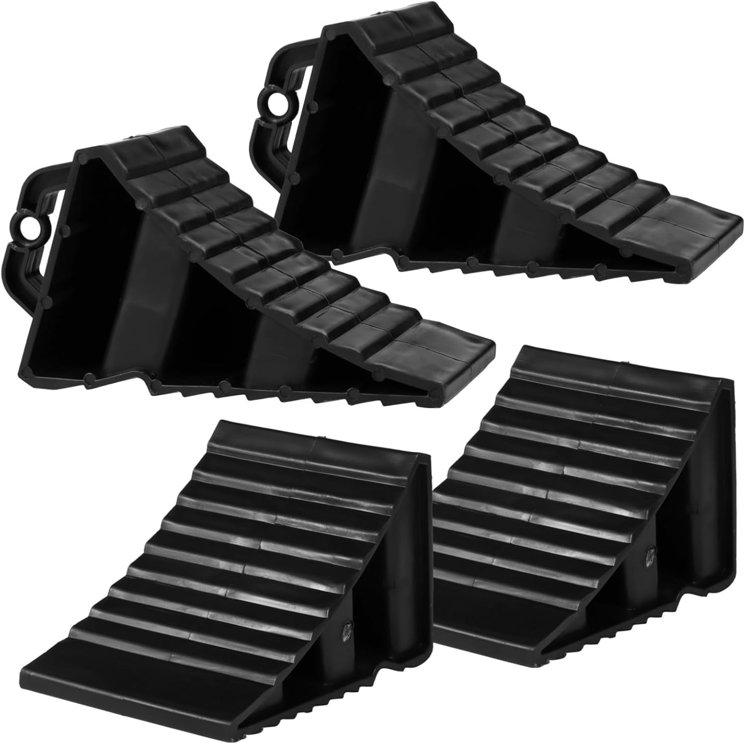 Generic Plastic Tire Chocks, 4 Pcs Wheel Chocks For Rv Suv Car With Handle, Serrated, 7.87 X 4.72 X 4.3 In