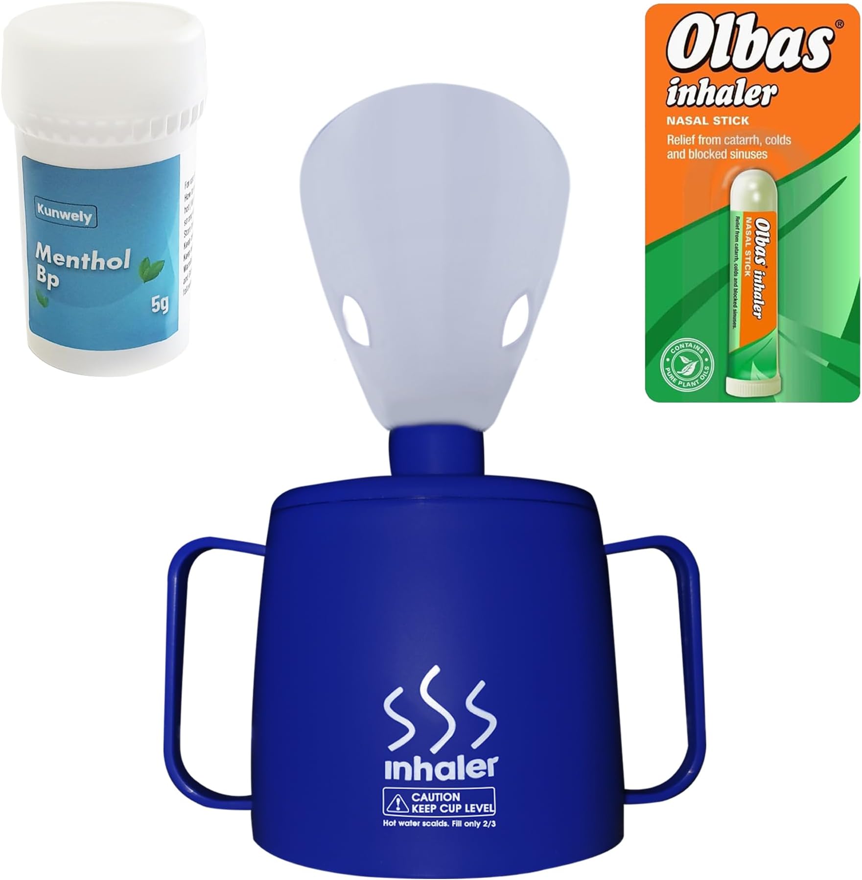 Medisure Steam Inhaler Cup with Menthol BP and Nasal Inhaler Stick - Relief from Catarrh, Colds, Cough, Flu, Influenza, Nasal Congestion and Blocked Sinuses - Suitable for Adults and Kids