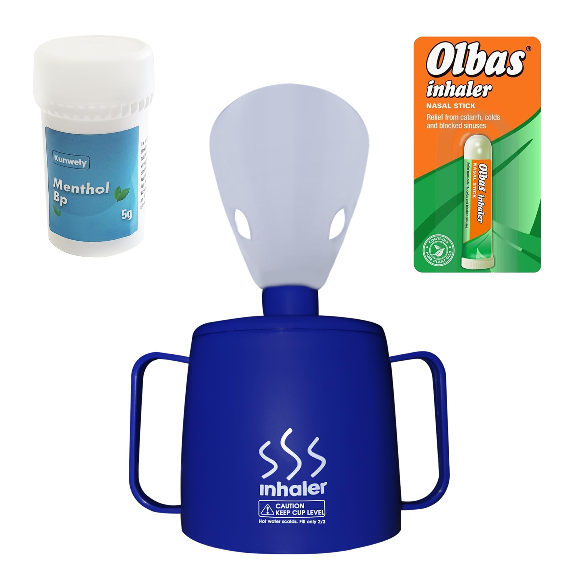 Medisure Steam Inhaler Cup with Menthol BP and Nasal Inhaler Stick - Relief from Catarrh, Colds, Cough, Flu, Influenza, Nasal Congestion and Blocked Sinuses - Suitable for Adults and Kids
