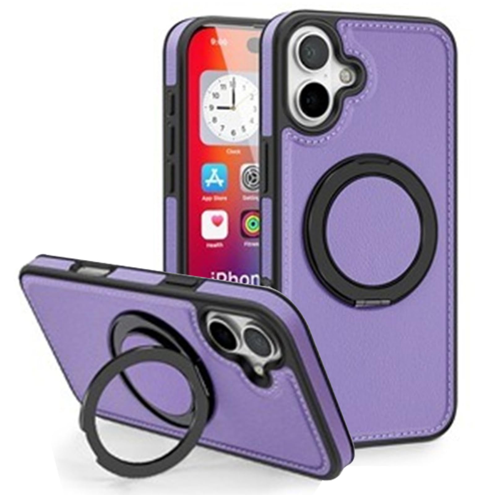 Protection iPhone 16 Plus en cuir violet avec support 360 pour vos vidéos - 8