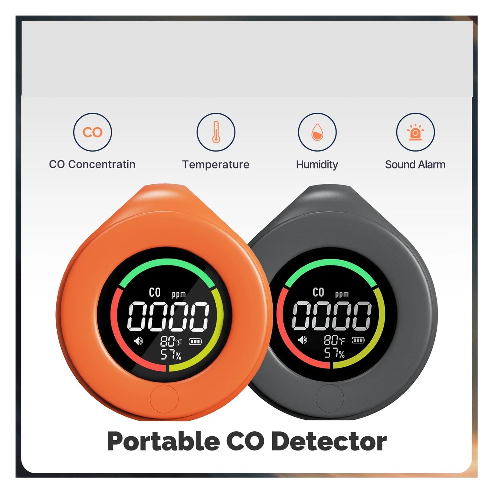 Détecteur de gaz, Mini détecteur de monoxyde Carbone Voyage 3 en 1, Portable, température/humidité/CO2, avec Aspiration magnétique(Orange Sensor)